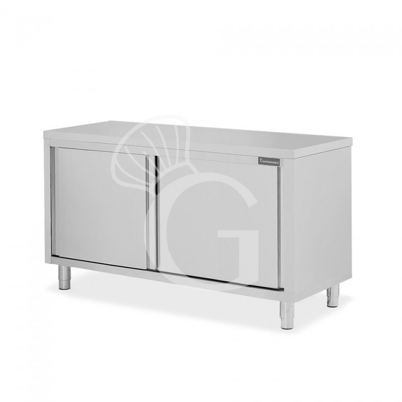 Mesa mural de acero inoxidable con puertas correderas dobles L 1600 mm x P 700 mm x A 850 mm