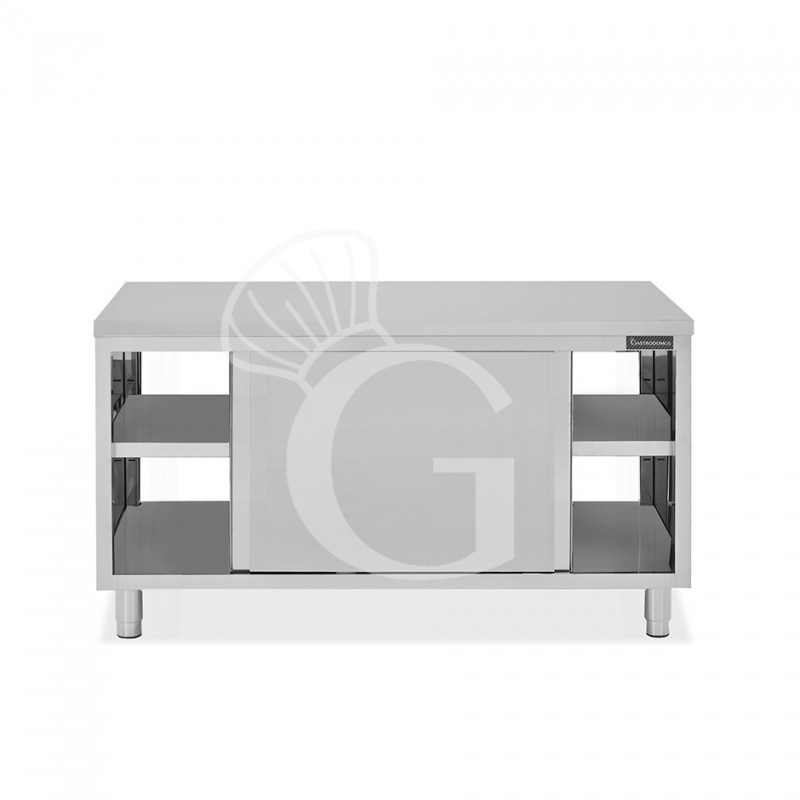 Mesa mural de acero inoxidable con puertas correderas dobles L 1700 mm x P 700 mm x A 850 mm