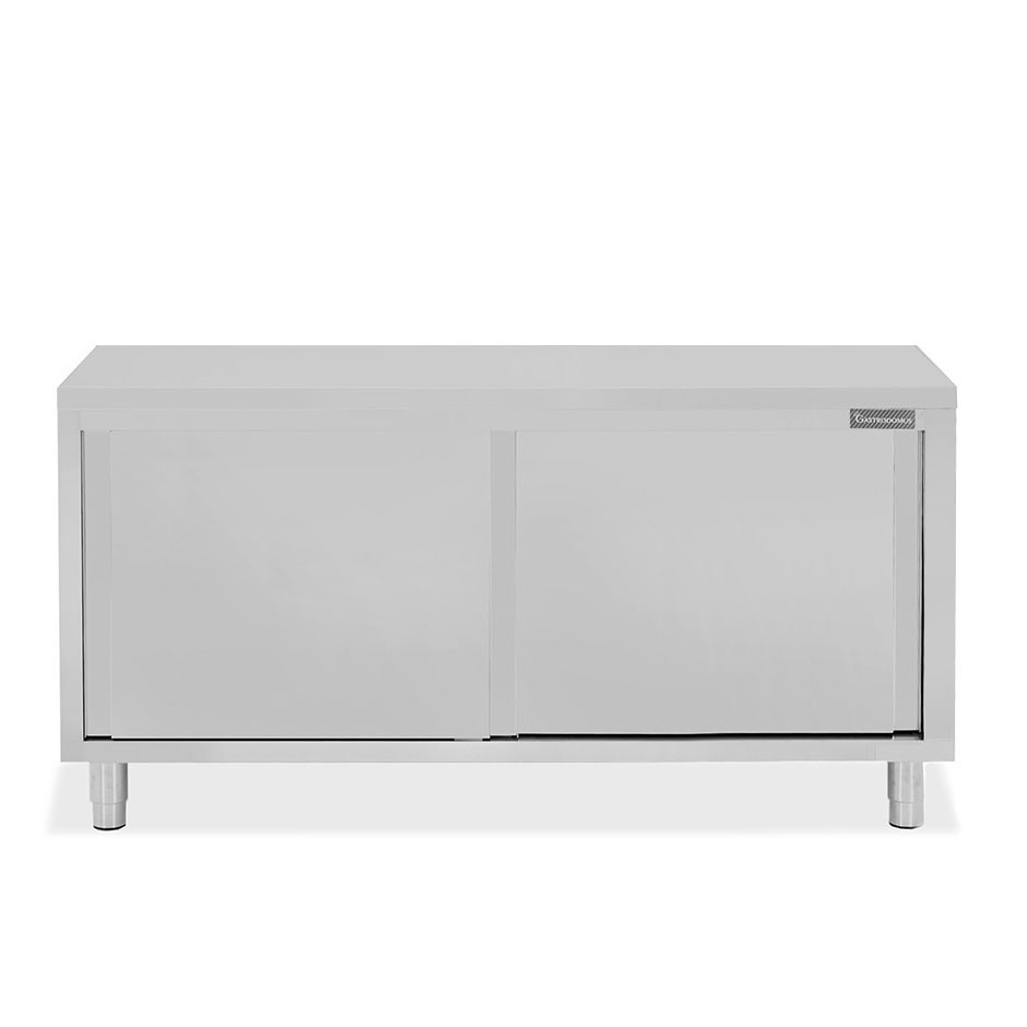 Mesa mural de acero inoxidable con puertas correderas dobles L 2000 mm x P 600 mm x A 850 mm