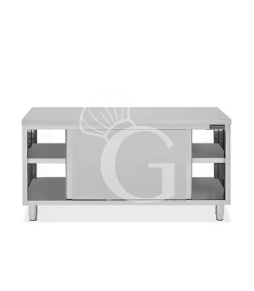 Mesa mural de acero inoxidable con puertas correderas dobles L 2000 mm x P 600 mm x A 850 mm