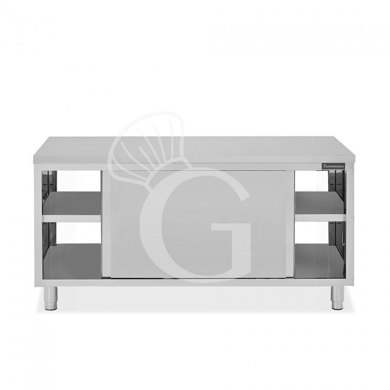 Mesa mural de acero inoxidable con puertas correderas dobles con dimensiones L 2000 mm x P 700 mm x A 850 mm