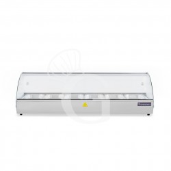 Vitrina caliente de acero inoxidable y vidrio 6 cubetas GN1/3 A 40 mm L 1127 mm x P 420 mm x A 336 mm