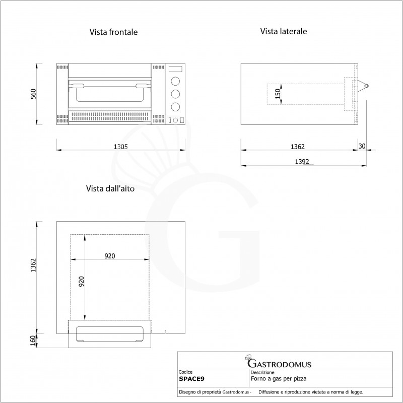 Horno a gas para 9 Pizzas diámetro 300 MM