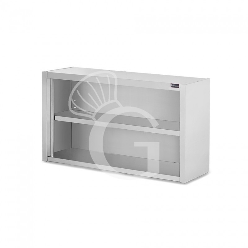 Armario de pared abierto de acero inoxidable con 1 estante, L 1100 mm x P 400 mm x A 800 mm