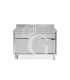 Mesa mural de acero inoxidable 2 puertas correderas, 2 cajones y peto L 1000 mm x P 700 mm x A 950 mm