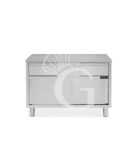 Mesa mural de acero inoxidable 2 puertas correderas, 2 cajones L 1000 mm x P 700 mm x A 850 mm
