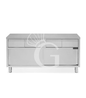 Mesa mural de acero inoxidable 2 puertas correderas, 4 cajones L 1800 mm x P 700 mm x A 850 mm