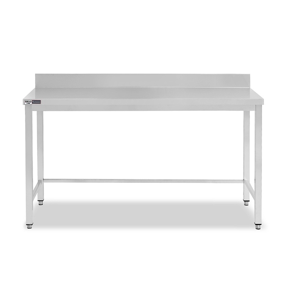 Mesa de acero inoxidable con peto trasero L 2000 mm x P 600 mm x A 965 mm