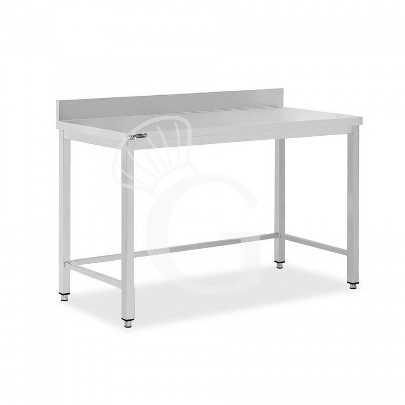 Mesa simple de acero inoxidable con peto trasero, L 1400 mm x P 600 mm x A 965 mm