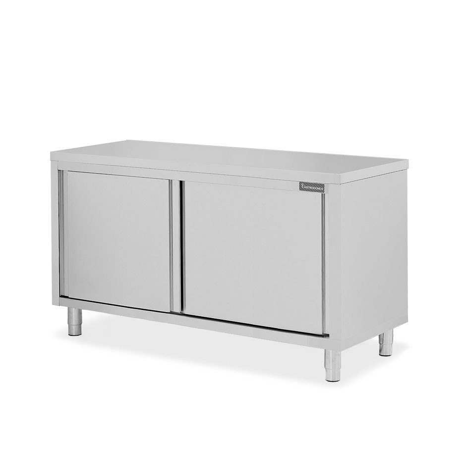 Mesa mural de acero inoxidable 2 puertas correderas L 1600 mm x P 600 mm x A 850 mm