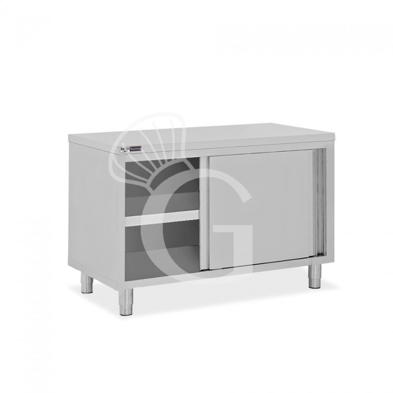 Mesa mural de acero inoxidable 2 puertas correderas L 1100 mm x P 600 mm x A 850 mm