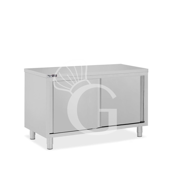 Mesa mural de acero inoxidable 2 puertas correderas L 1300 mm x P 600 mm x A 850 mm