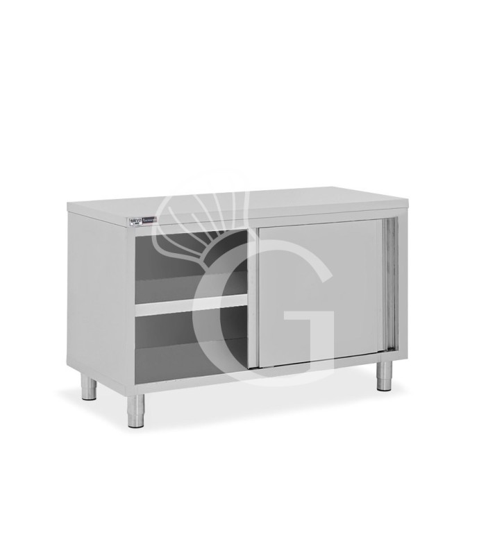 Mesa mural de acero inoxidable 2 puertas correderas L 1300 mm x P 600 mm x A 850 mm