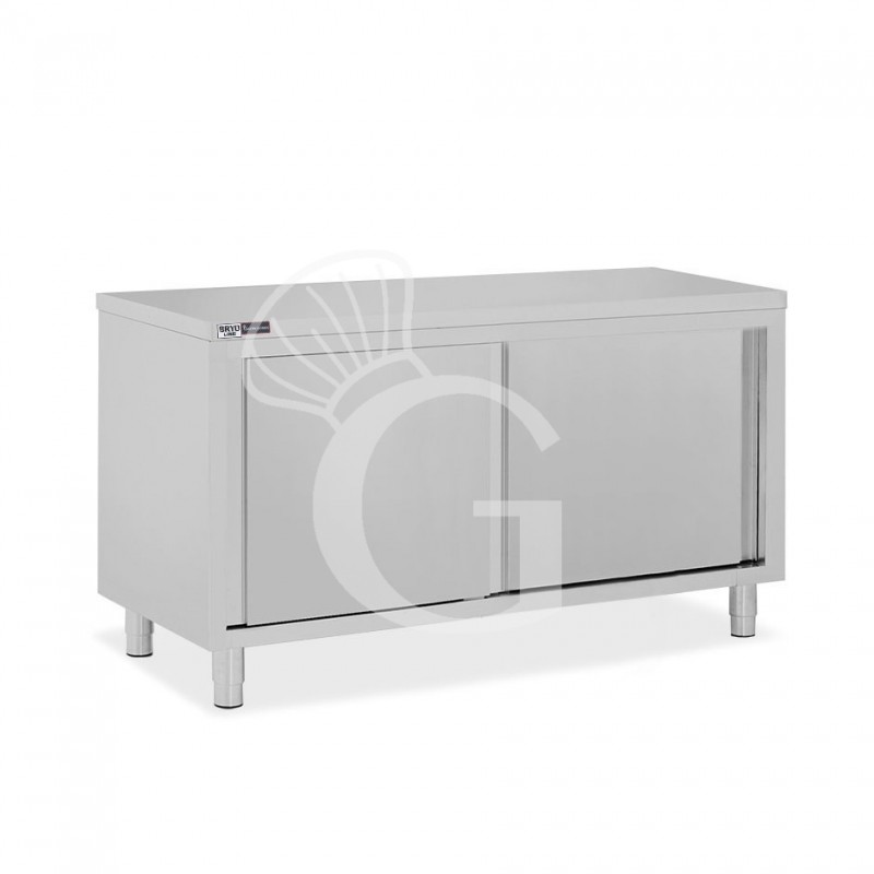 Mesa mural de acero inoxidable 2 puertas correderas con dimensiones L 1500 mm x P 600 mm x A 850 mm