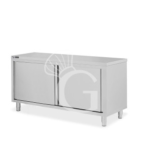 Mesa mural de acero inoxidable 2 puertas correderas L 1800 mm x P 600 mm x A 850 mm