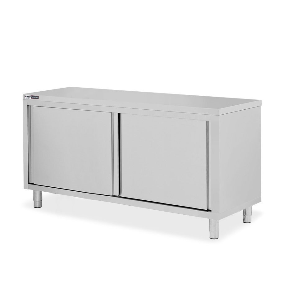 Mesa mural de acero inoxidable 2 puertas correderas L 1800 mm x P 600 mm x A 850 mm