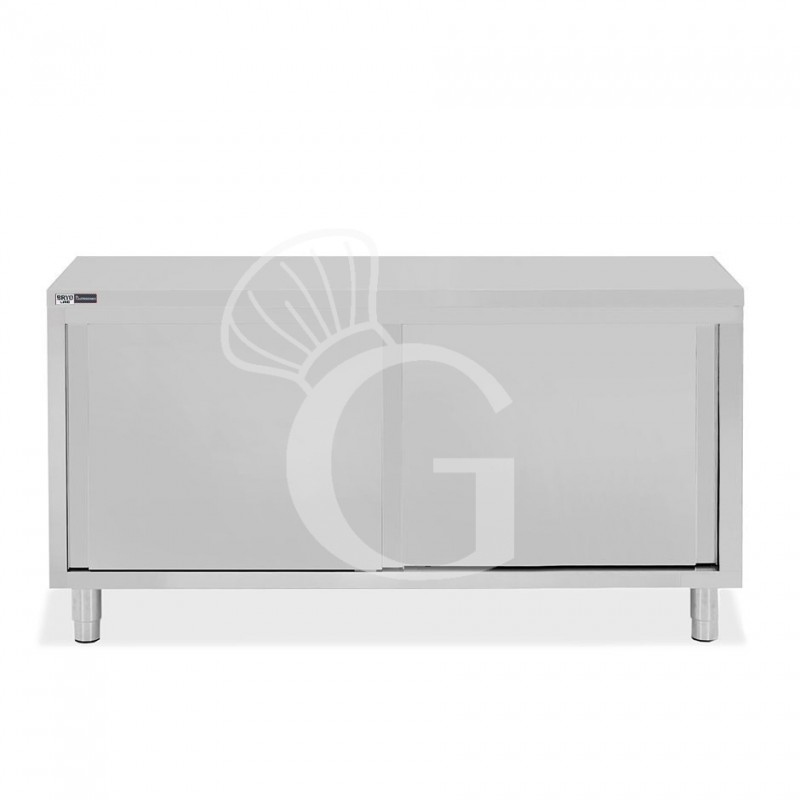 Mesa mural de acero inoxidable 2 puertas correderas L 1800 mm x P 600 mm x A 850 mm
