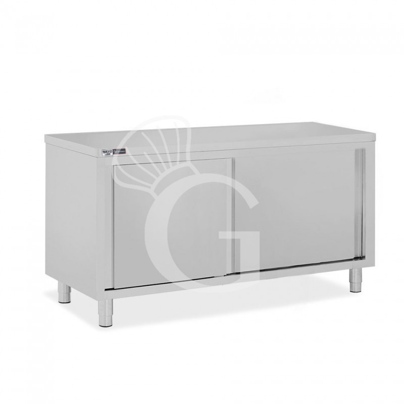 Mesa mural de acero inoxidable 2 puertas correderas L 1800 mm x P 600 mm x A 850 mm