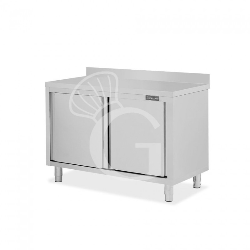 Mesa mural de acero inoxidable 2 puertas correderas y peto L 1200 mm x P 700 mm x A 950 mm
