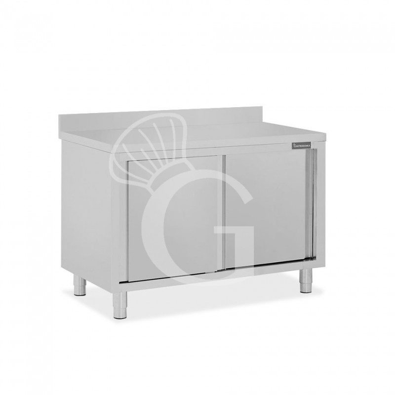 Mesa mural de acero inoxidable 2 puertas correderas y peto L 1200 mm x P 700 mm x A 950 mm