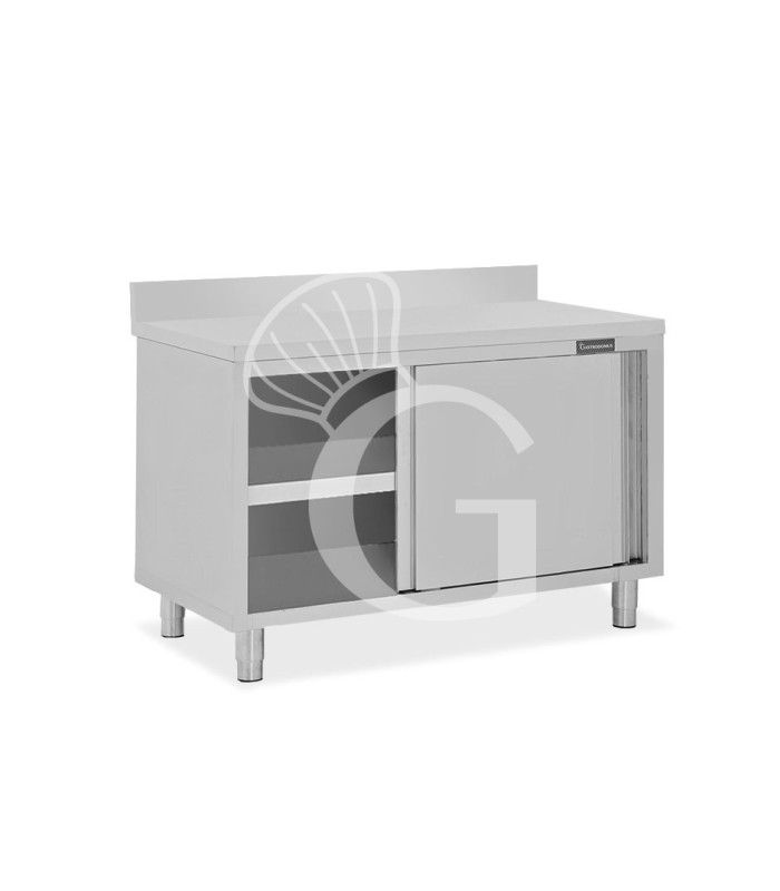 Mesa mural de acero inoxidable 2 puertas correderas y peto L 1100 mm x P 800 mm x A 950 mm