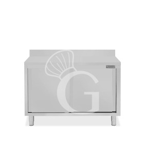 Mesa mural de acero inoxidable 2 puertas correderas y peto L 1200 mm x P 800 mm x A 950 mm