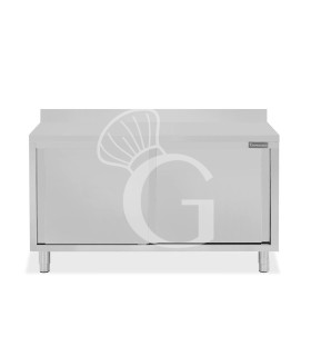 Mesa mural de acero inoxidable 2 puertas correderas y peto L 1500 mm x P 600 mm x A 950 mm