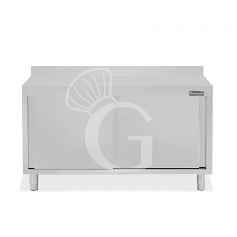 Mesa mural de acero inoxidable 2 puertas correderas y peto L 1600 mm x P 700 mm x A 950 mm