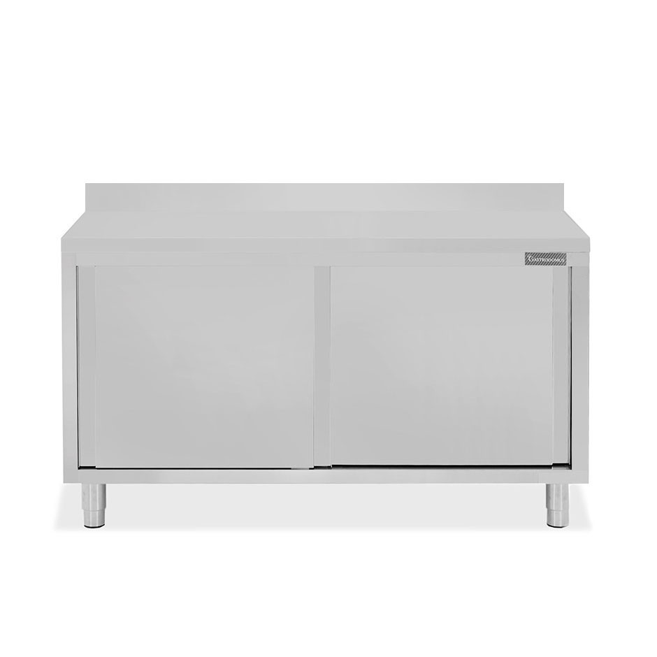 Mesa mural de acero inoxidable 2 puertas correderas y peto L 1600 mm x P 700 mm x A 950 mm