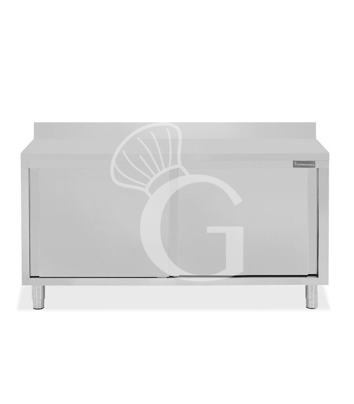 Mesa mural de acero inoxidable 2 puertas correderas y peto L 1700 mm x P 700 mm x A 950 mm