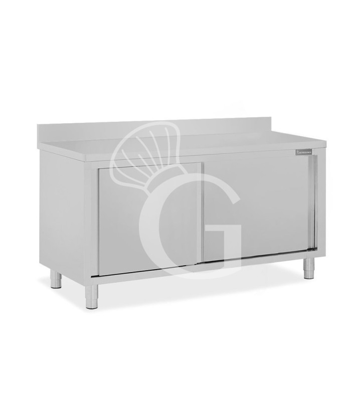 Mesa mural de acero inoxidable 2 puertas correderas y peto L 1700 mm x P 700 mm x A 950 mm