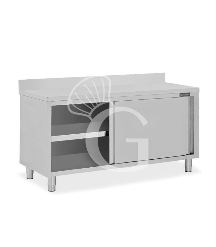Mesa mural de acero inoxidable 2 puertas correderas y peto L 1700 mm x P 700 mm x A 950 mm