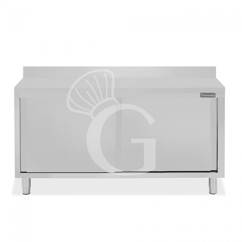 Mesa mural de acero inoxidable 2 puertas correderas y peto L 1800 mm x P 700 mm x A 950 mm