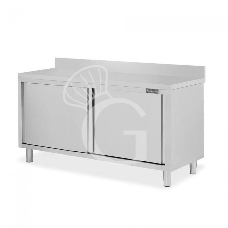 Mesa mural de acero inoxidable 2 puertas correderas y peto L 1800 mm x P 700 mm x A 950 mm
