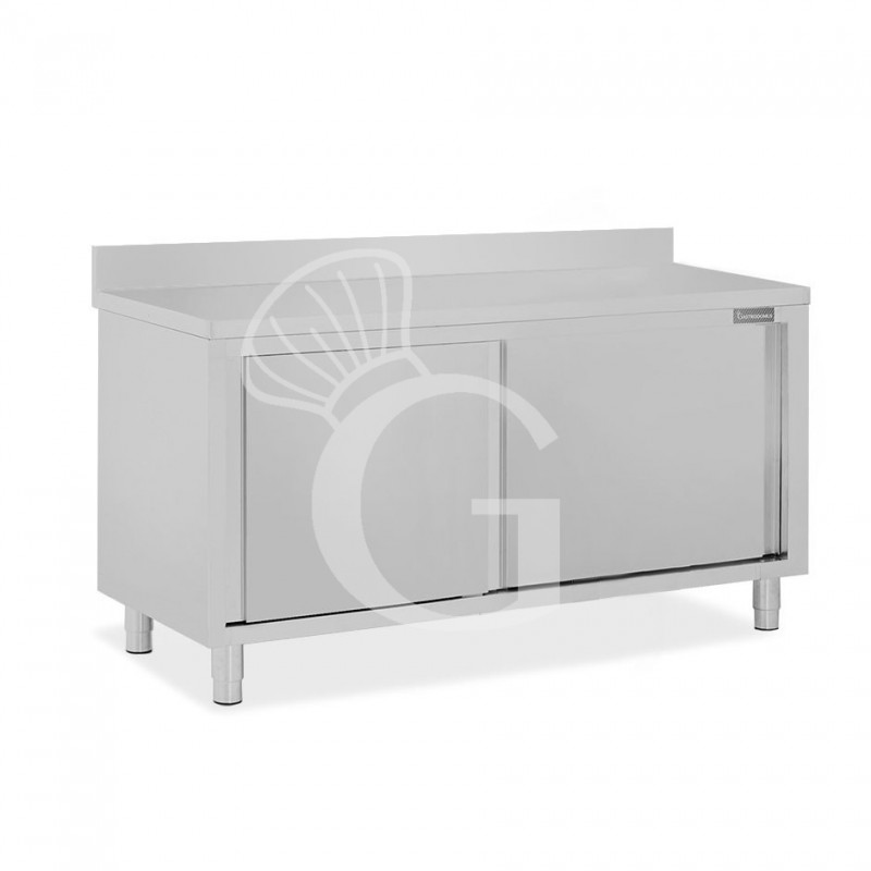 Mesa mural de acero inoxidable 2 puertas correderas y peto L 1800 mm x P 700 mm x A 950 mm