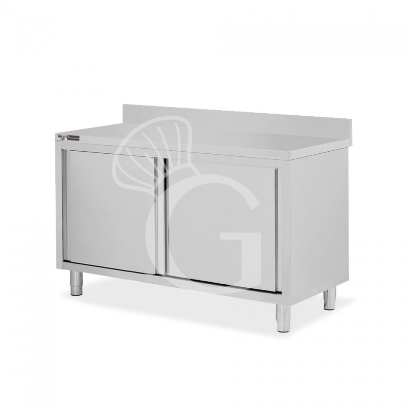 Mesa mural de acero inoxidable 2 puertas correderas y peto L 1400 mm x P 600 mm x A 950 mm