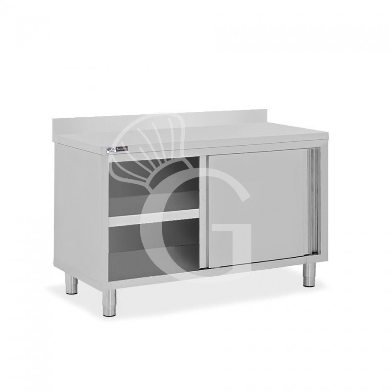 Mesa mural de acero inoxidable 2 puertas correderas y peto L 1400 mm x P 600 mm x A 950 mm