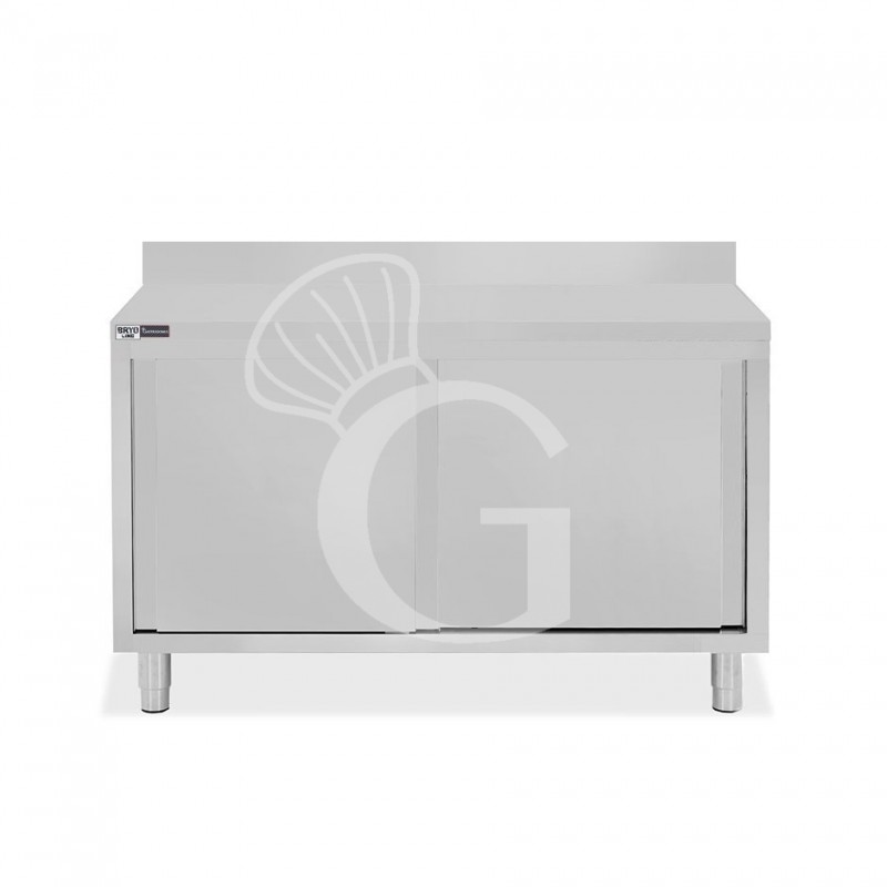 Mesa mural de acero inoxidable 2 puertas correderas y peto L 1300 mm x P 800 mm x A 950 mm