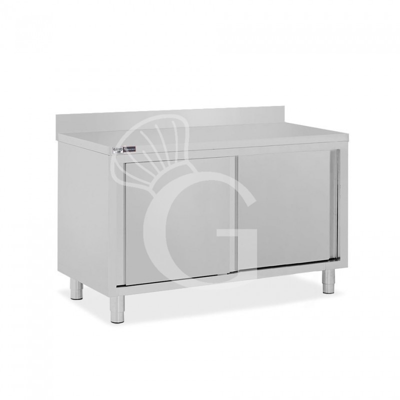 Mesa mural de acero inoxidable 2 puertas correderas y peto L 1300 mm x P 800 mm x A 950 mm