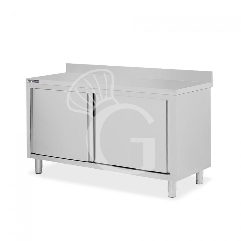 Mesa mural de acero inoxidable 2 puertas correderas y peto L 1500 mm x P 700 mm x A 950 mm
