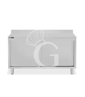 Mesa mural de acero inoxidable 2 puertas correderas y peto L 1500 mm x P 800 mm x A 950 mm