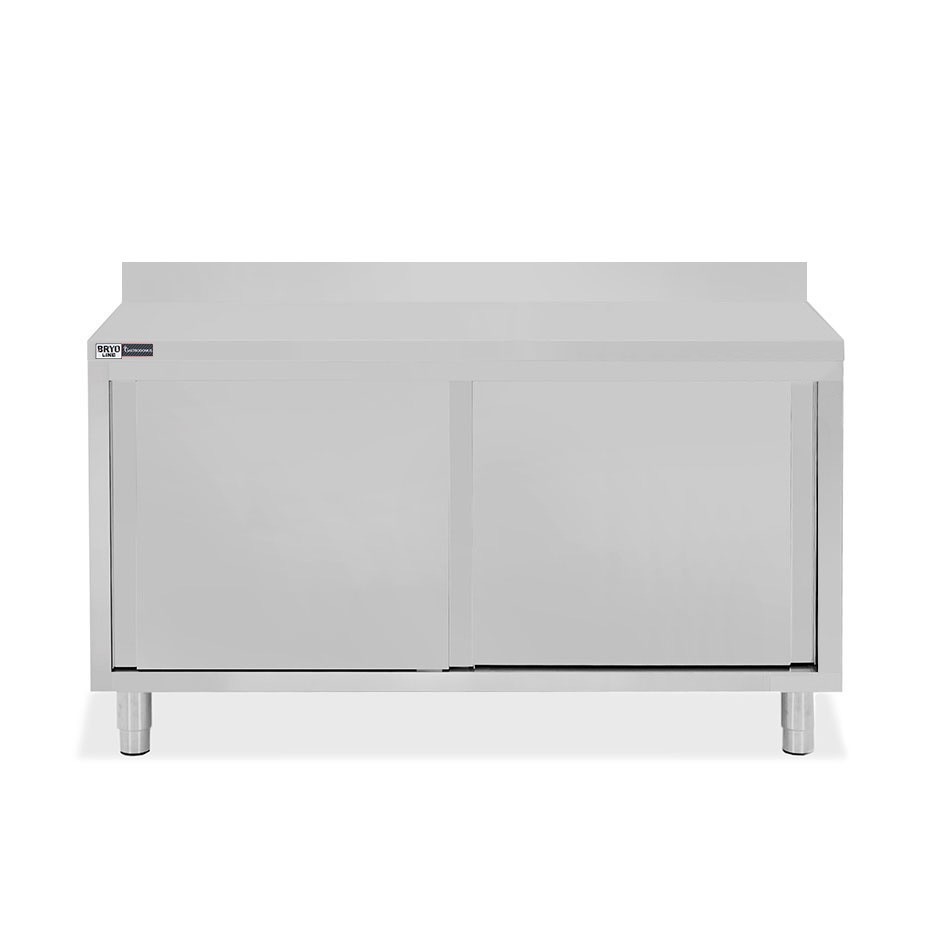 Mesa mural de acero inoxidable 2 puertas correderas y peto L 1500 mm x P 800 mm x A 950 mm