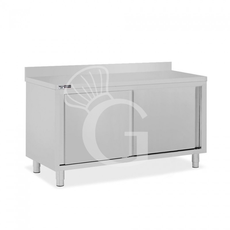 Mesa mural de acero inoxidable 2 puertas correderas y peto L 1600 mm x P 800 mm x A 950 mm