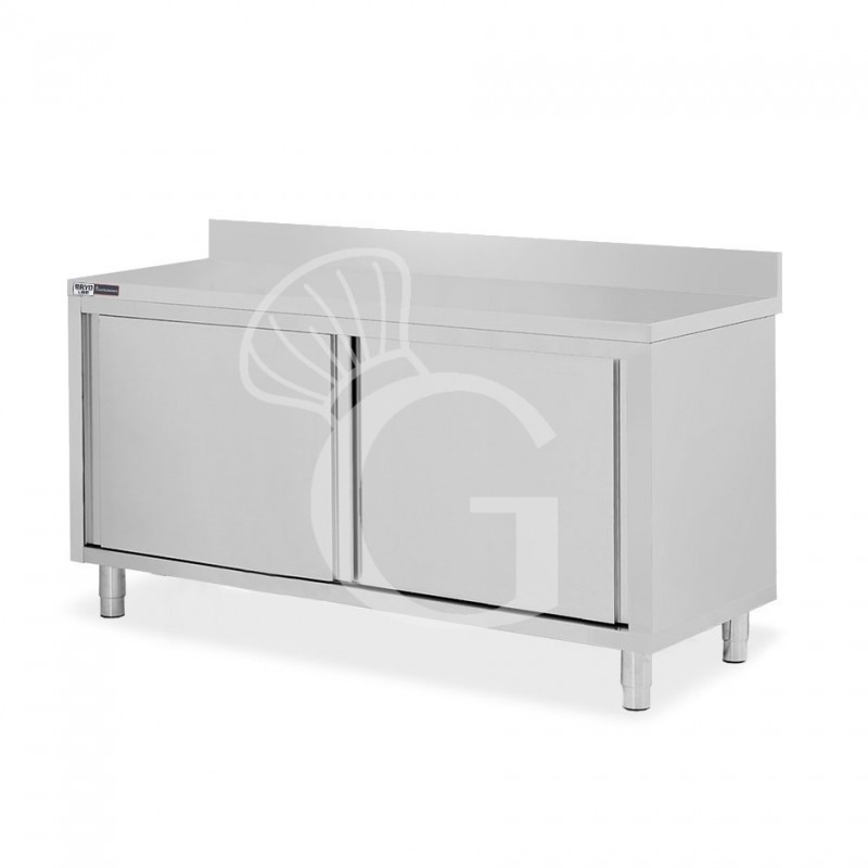 Mesa mural de acero inoxidable 2 puertas correderas y peto L 1800 mm x P 600 mm x A 950 mm