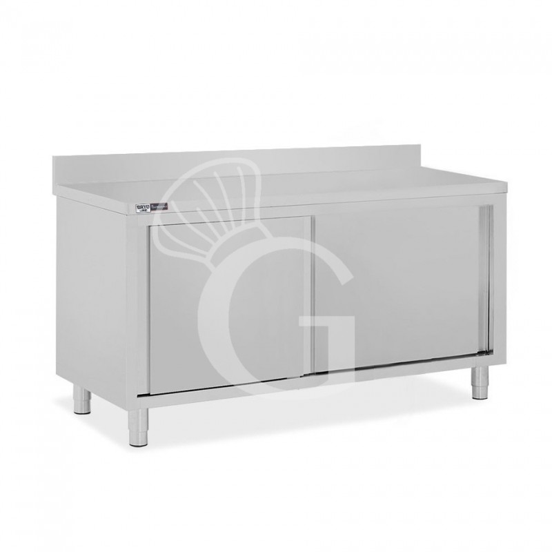 Mesa mural de acero inoxidable 2 puertas correderas y peto L 1800 mm x P 600 mm x A 950 mm