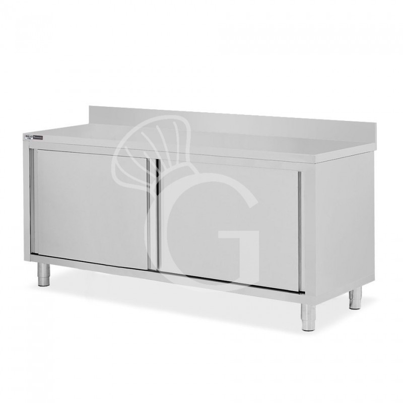 Mesa mural de acero inoxidable 2 puertas correderas y peto L 1900 mm x P 600 mm x A 950 mm