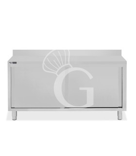 Mesa mural de acero inoxidable 2 puertas correderas y peto L 1900 mm x P 700 mm x A 950 mm