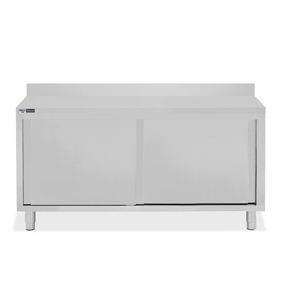 Mesa mural de acero inoxidable 2 puertas correderas y peto L 2000 mm x P 700 mm x A 950 mm