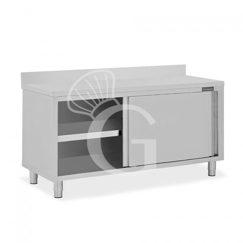 Mesa mural de acero inoxidable 2 puertas correderas y peto L 2000 mm x P 700 mm x A 950 mm