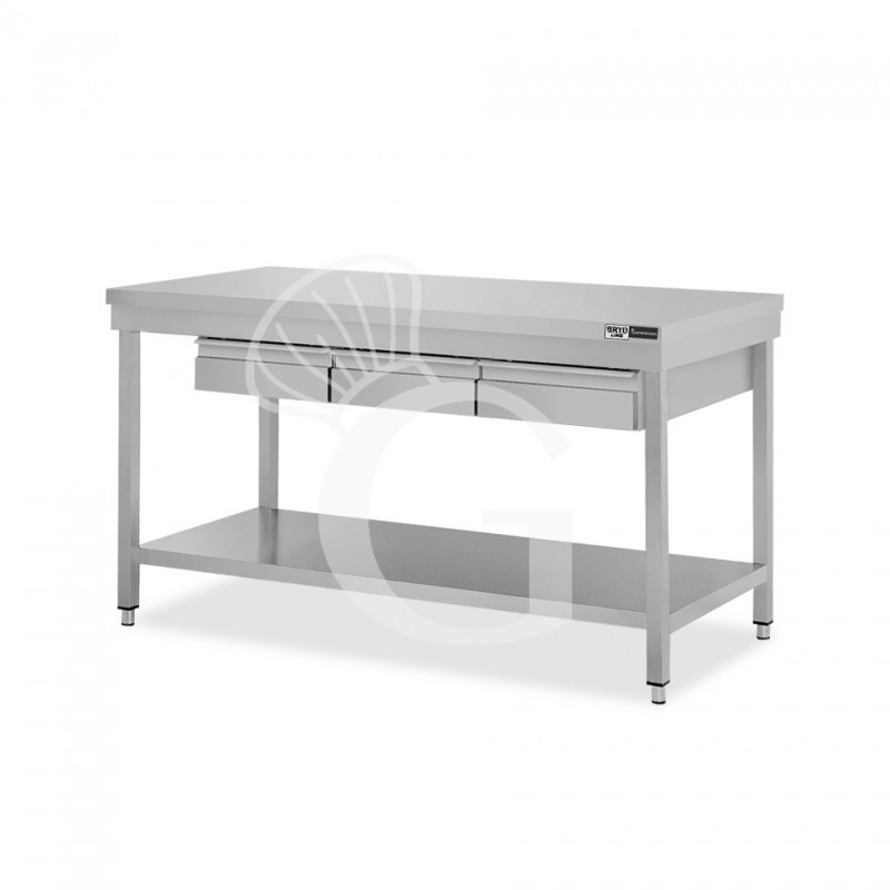 Mesa de acero inoxidable con 3 cajones L 1400 mm x P 700 mm x A 865 mm